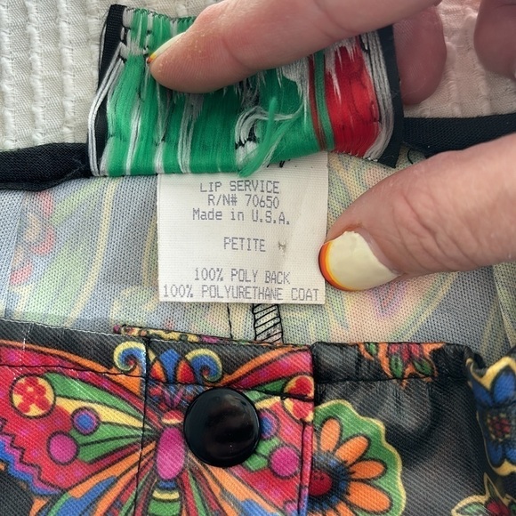 Rare Vintage Lip Service Los Angeles poly coated butterfly  floral groovy pants - Picture 9 of 12